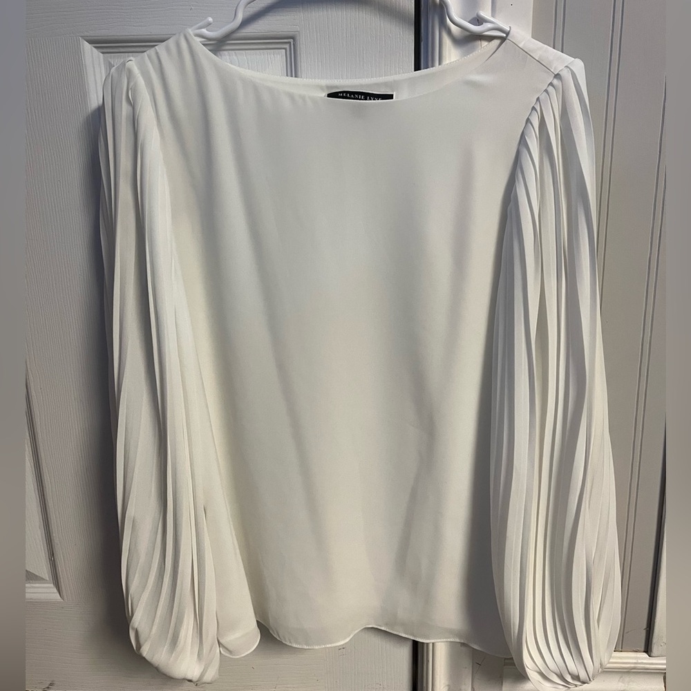 Elegant White Blouse with Pleated Sleeves - Melanie Lyne